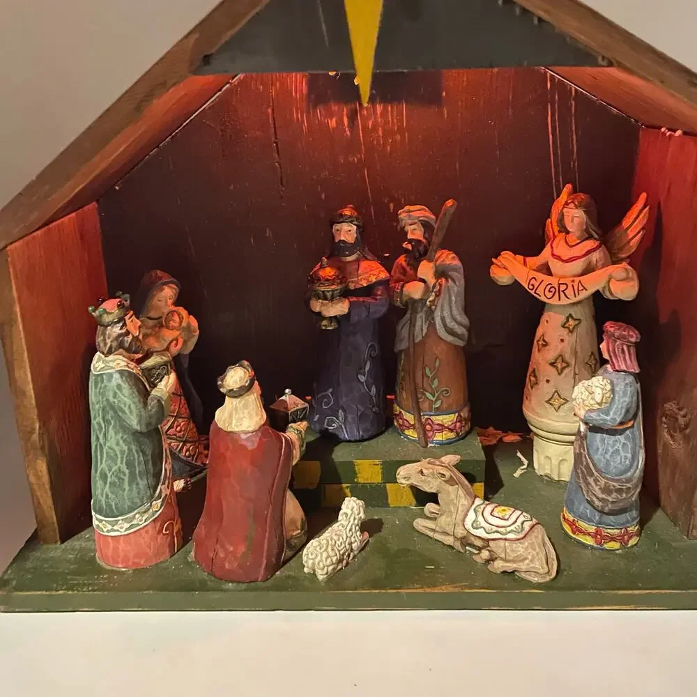 Christmas Manger Nativity set Lights Up Holiday Center Piece